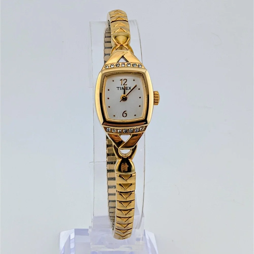 Timex Women's Gold Tone Crystal Accent Expansion Bracelet Watch 17mm 6.25